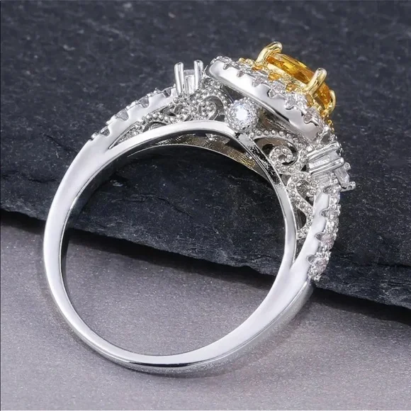 925 Stamped Sterling Silver Citrine Yellow Diamond Ring - Picture 4 of 9